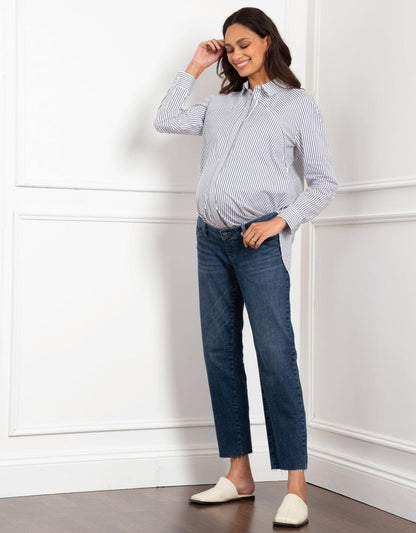 Women Seraphine Jeans Tapered Frayed Hem Maternity Jeans