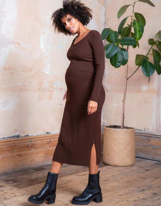 Women Seraphine Jumpers & Knitwear Brown Ribbed Maternity & Nursing Dress