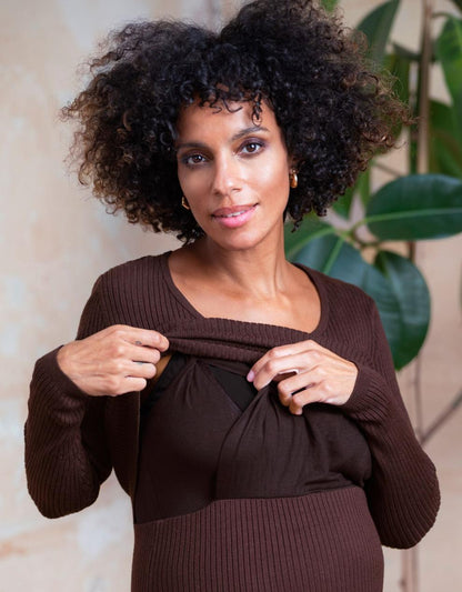Women Seraphine Jumpers & Knitwear Brown Ribbed Maternity & Nursing Dress