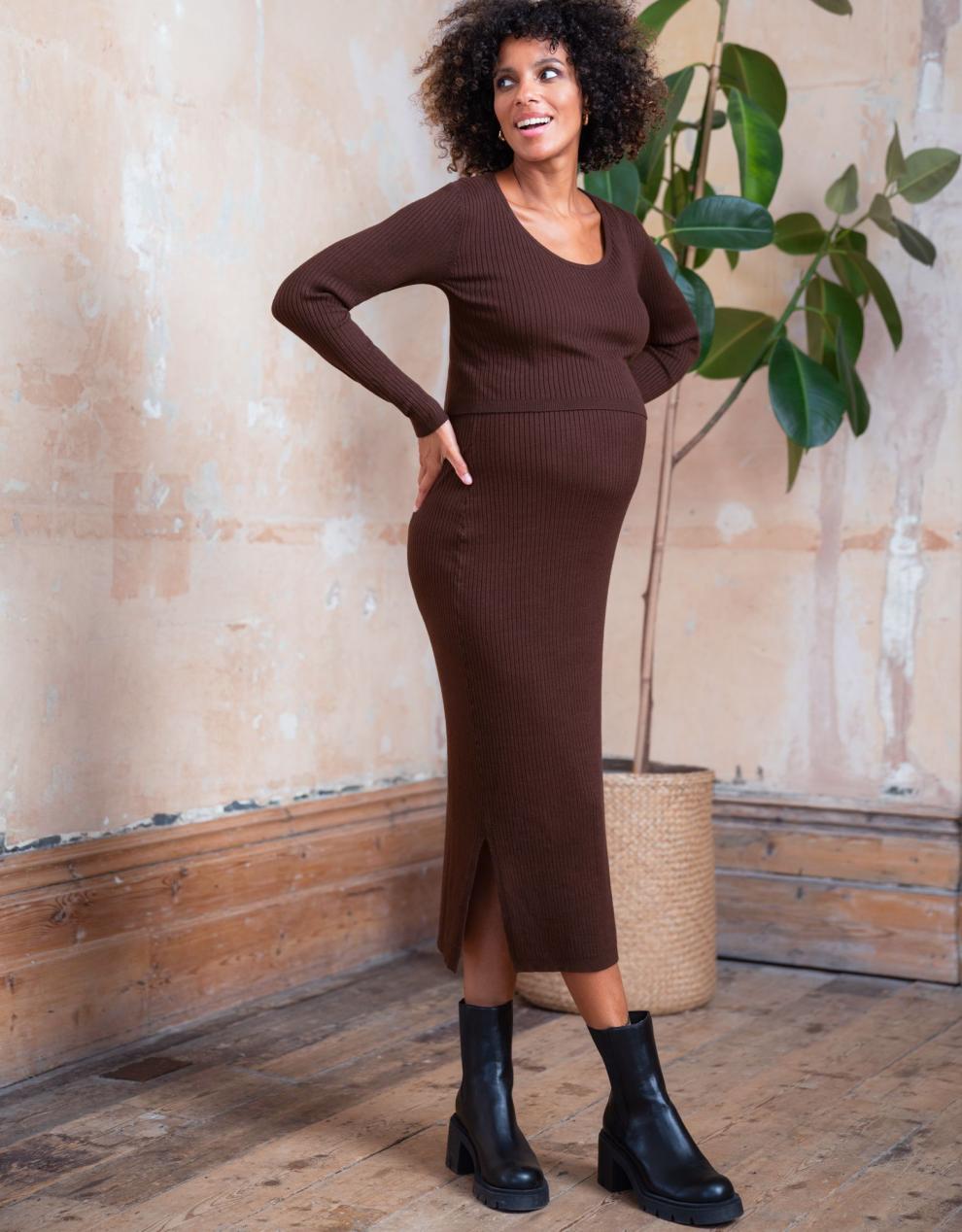 Women Seraphine Jumpers & Knitwear Brown Ribbed Maternity & Nursing Dress
