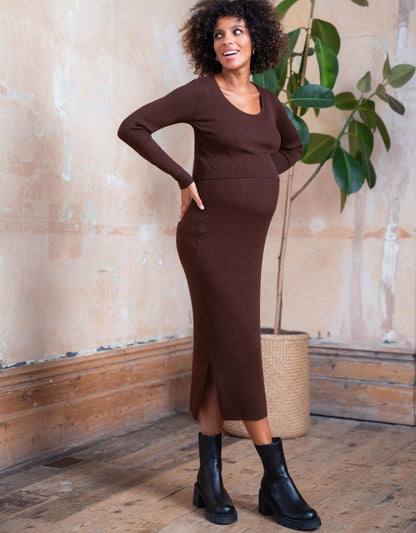 Women Seraphine Jumpers & Knitwear Brown Ribbed Maternity & Nursing Dress