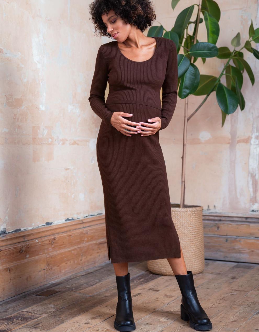 Women Seraphine Jumpers & Knitwear Brown Ribbed Maternity & Nursing Dress