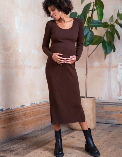 Women Seraphine Jumpers & Knitwear Brown Ribbed Maternity & Nursing Dress