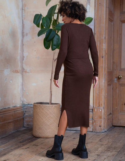 Women Seraphine Jumpers & Knitwear Brown Ribbed Maternity & Nursing Dress