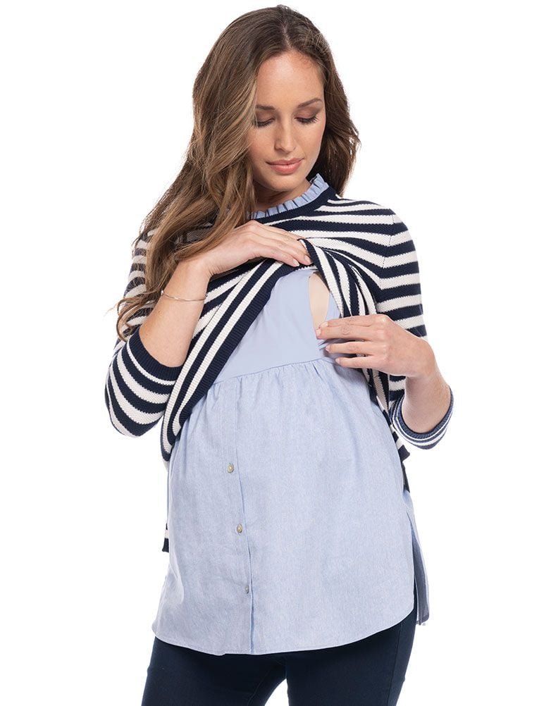 Women Seraphine Jumpers & Knitwear Cotton Maternity & Nursing Sweater With Detachable Collar