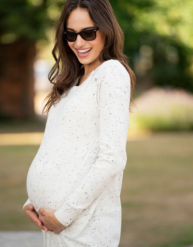 Women Seraphine Jumpers & Knitwear Cream Cotton Blend Maternity & Nursing Sweater Dress