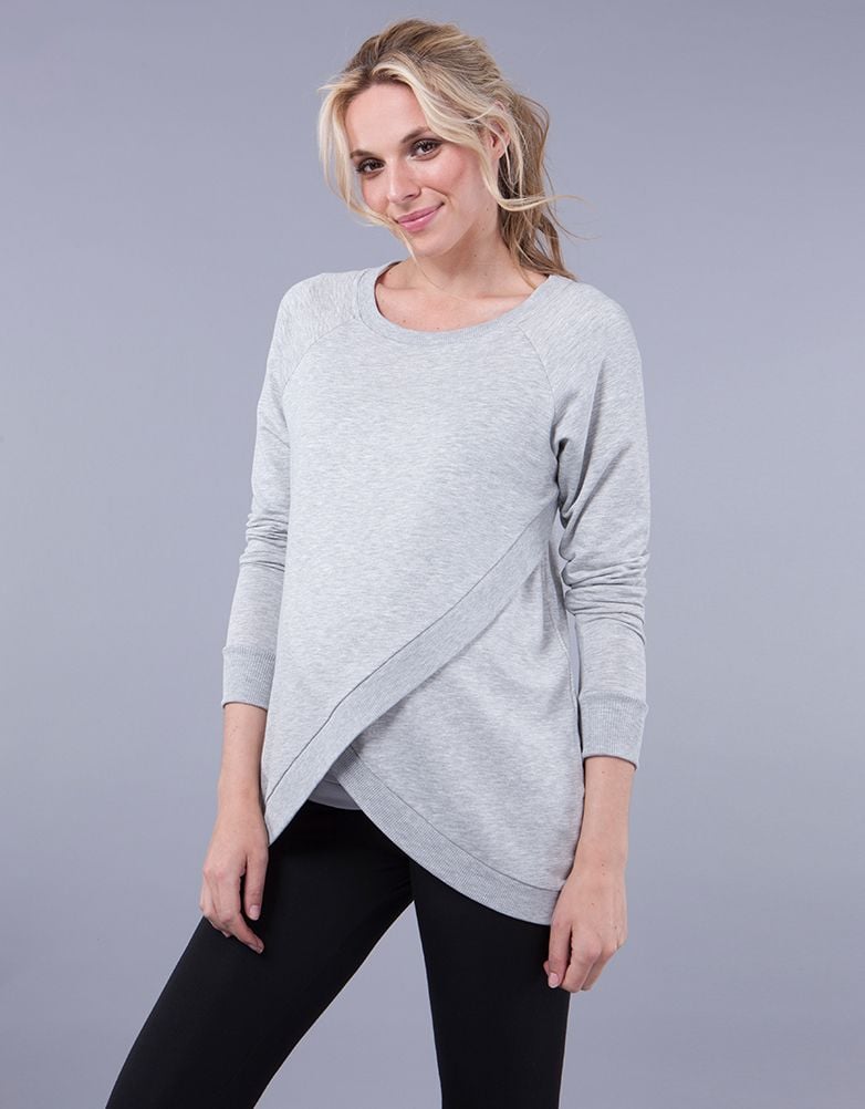 Women Seraphine Jumpers & Knitwear Grey Cotton Blend Maternity & Nursing Sweatshirt