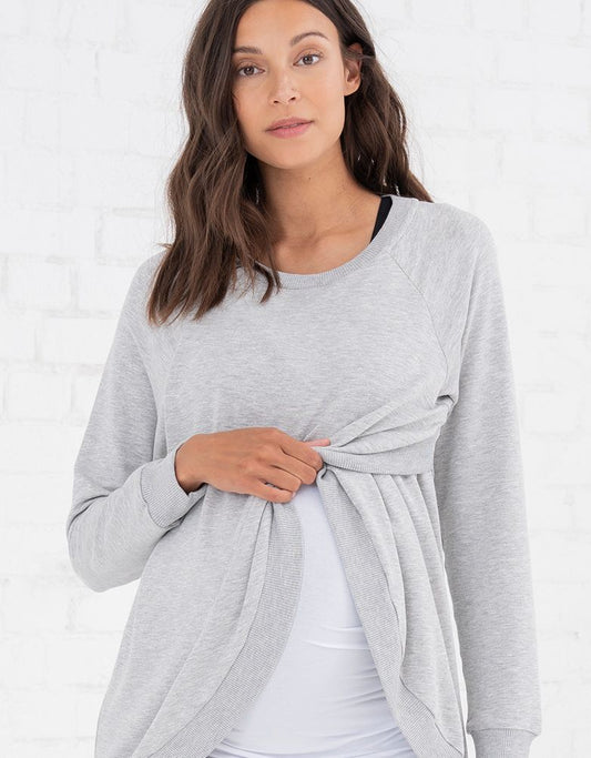 Women Seraphine Jumpers & Knitwear Grey Cotton Blend Maternity & Nursing Sweatshirt