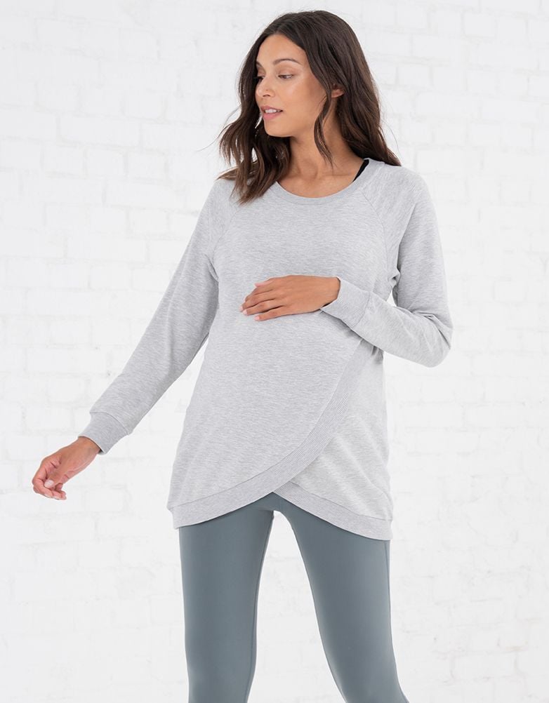 Women Seraphine Jumpers & Knitwear Grey Cotton Blend Maternity & Nursing Sweatshirt