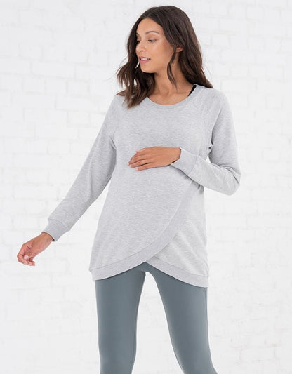 Women Seraphine Jumpers & Knitwear Grey Cotton Blend Maternity & Nursing Sweatshirt