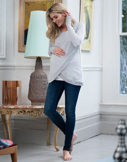 Women Seraphine Jumpers & Knitwear Grey Cotton Blend Maternity & Nursing Sweatshirt