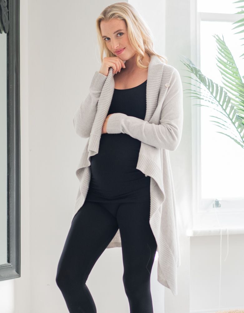 Women Seraphine Jumpers & Knitwear Grey Cotton & Cashmere Waterfall Maternity Cardigan