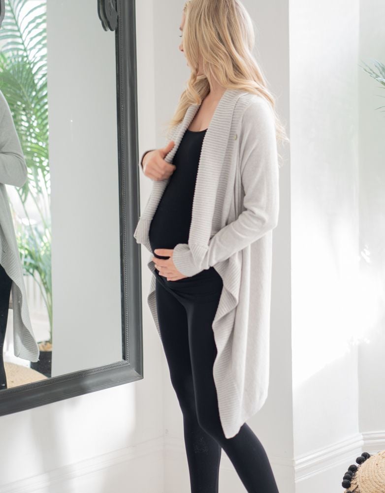 Women Seraphine Jumpers & Knitwear Grey Cotton & Cashmere Waterfall Maternity Cardigan
