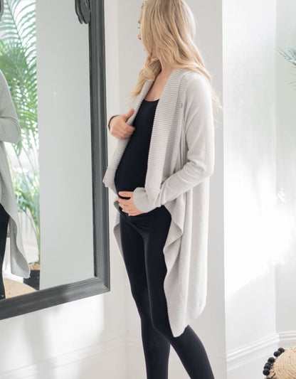 Women Seraphine Jumpers & Knitwear Grey Cotton & Cashmere Waterfall Maternity Cardigan