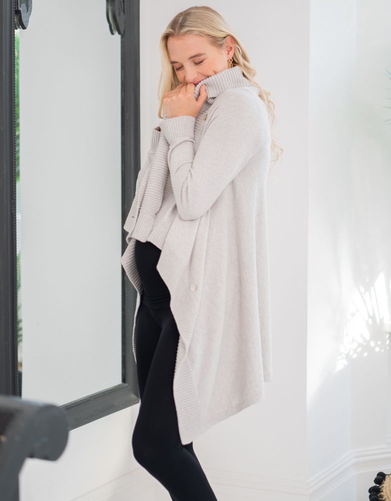 Women Seraphine Jumpers & Knitwear Grey Cotton & Cashmere Waterfall Maternity Cardigan