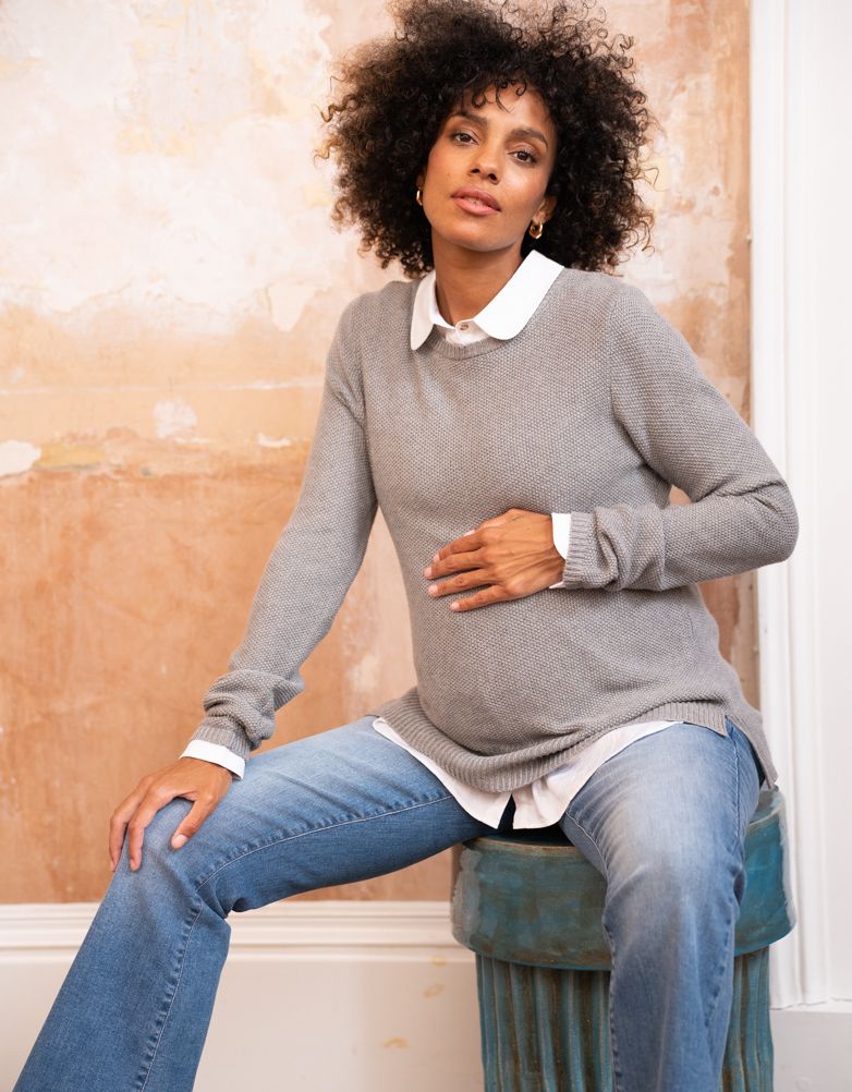 Women Seraphine Jumpers & Knitwear Mock Shirt Cotton Mix Maternity & Nursing Sweater