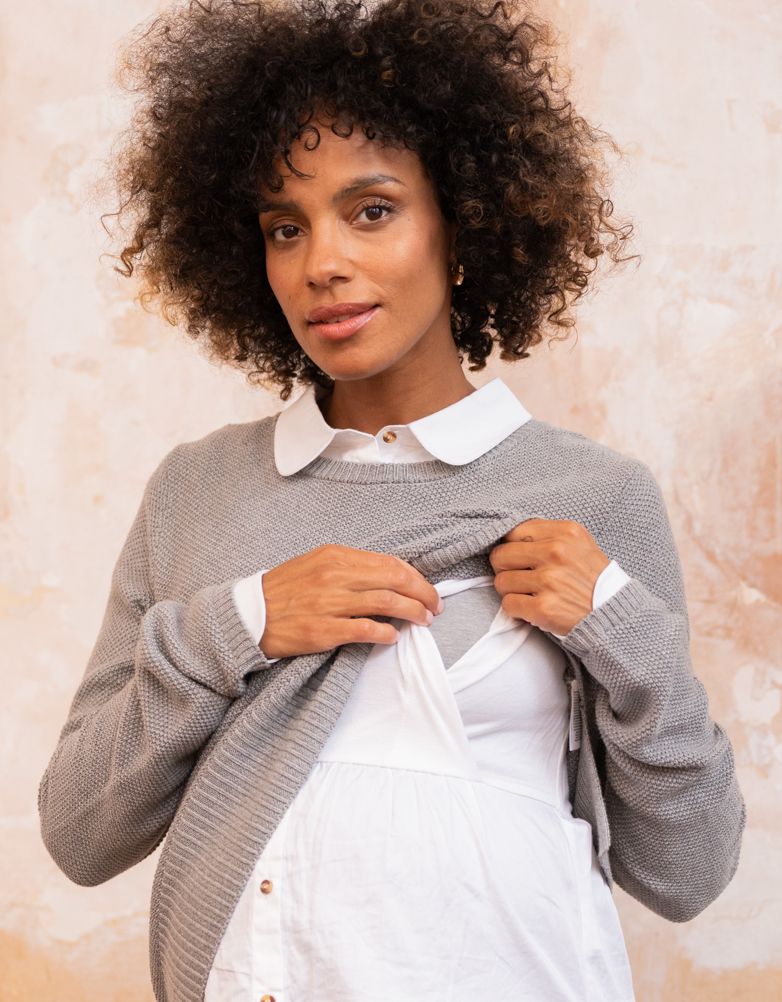 Women Seraphine Jumpers & Knitwear Mock Shirt Cotton Mix Maternity & Nursing Sweater