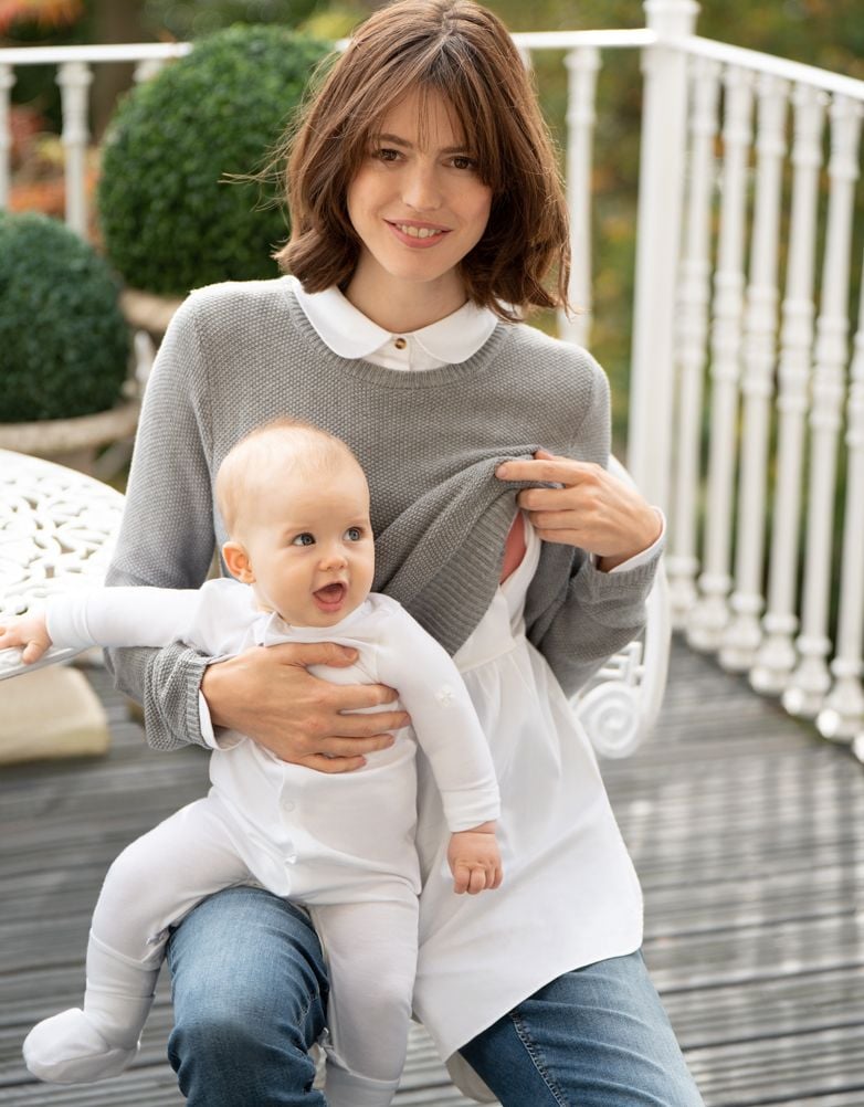 Women Seraphine Jumpers & Knitwear Mock Shirt Cotton Mix Maternity & Nursing Sweater