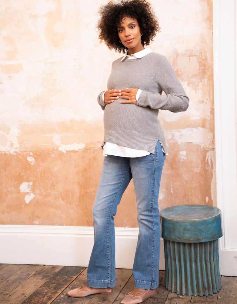 Women Seraphine Jumpers & Knitwear Mock Shirt Cotton Mix Maternity & Nursing Sweater
