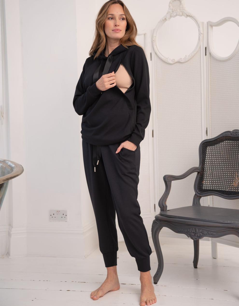 Women Seraphine Jumpers & Knitwear Modal Blend Black Maternity & Nursing Hoodie