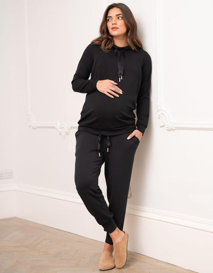 Women Seraphine Jumpers & Knitwear Modal Blend Black Maternity & Nursing Hoodie
