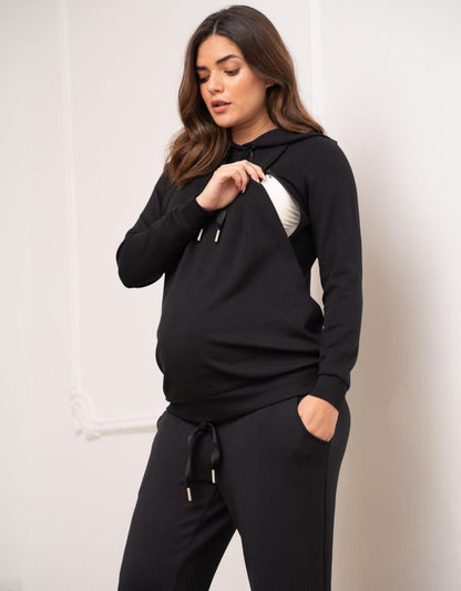 Women Seraphine Jumpers & Knitwear Modal Blend Black Maternity & Nursing Hoodie