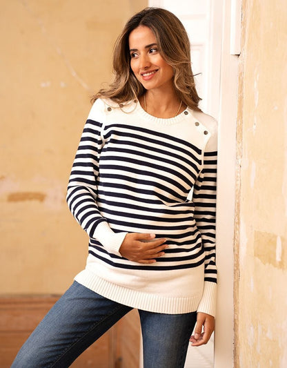 Women Seraphine Jumpers & Knitwear Nautical Cotton Maternity & Nursing Sweater
