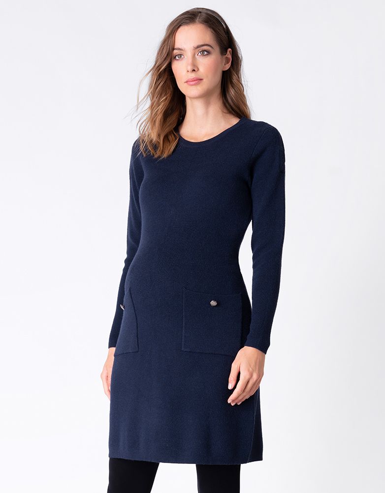Women Seraphine Jumpers & Knitwear Navy Knitted Maternity & Nursing Dress With Pockets