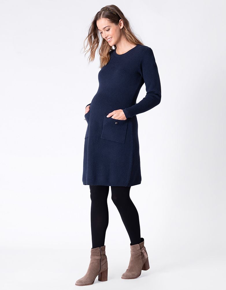 Women Seraphine Jumpers & Knitwear Navy Knitted Maternity & Nursing Dress With Pockets