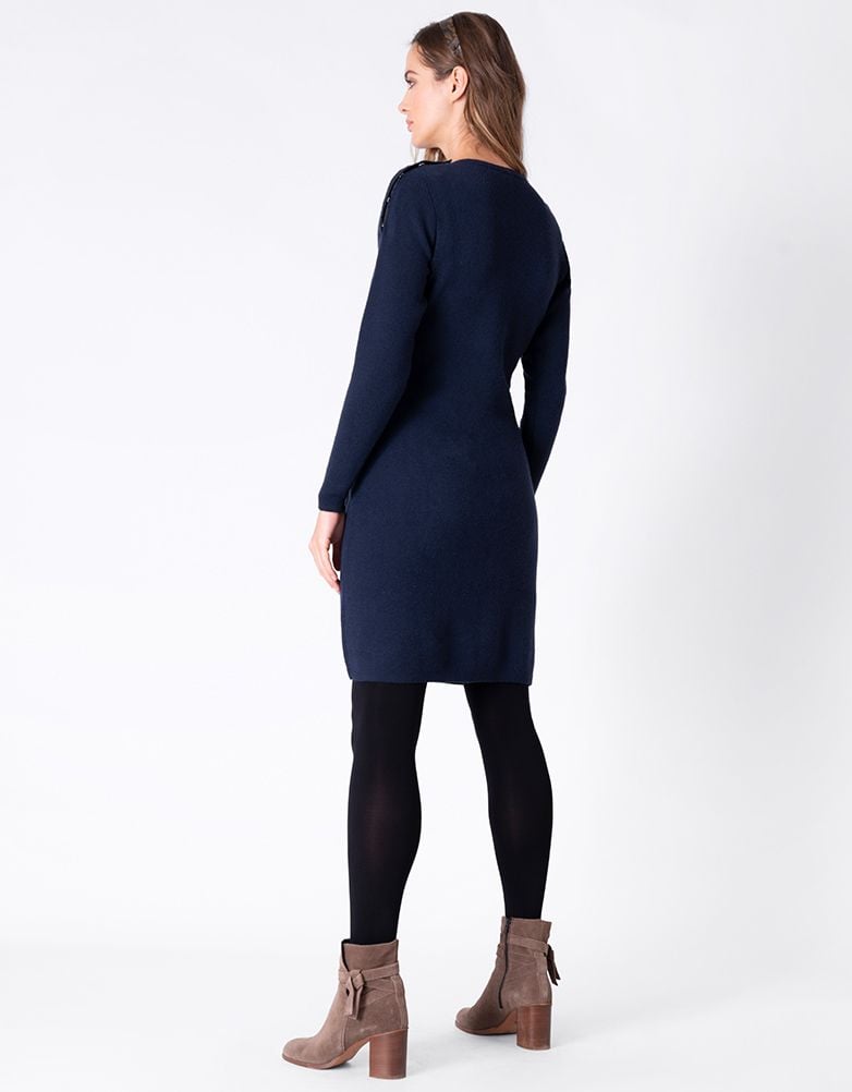 Women Seraphine Jumpers & Knitwear Navy Knitted Maternity & Nursing Dress With Pockets