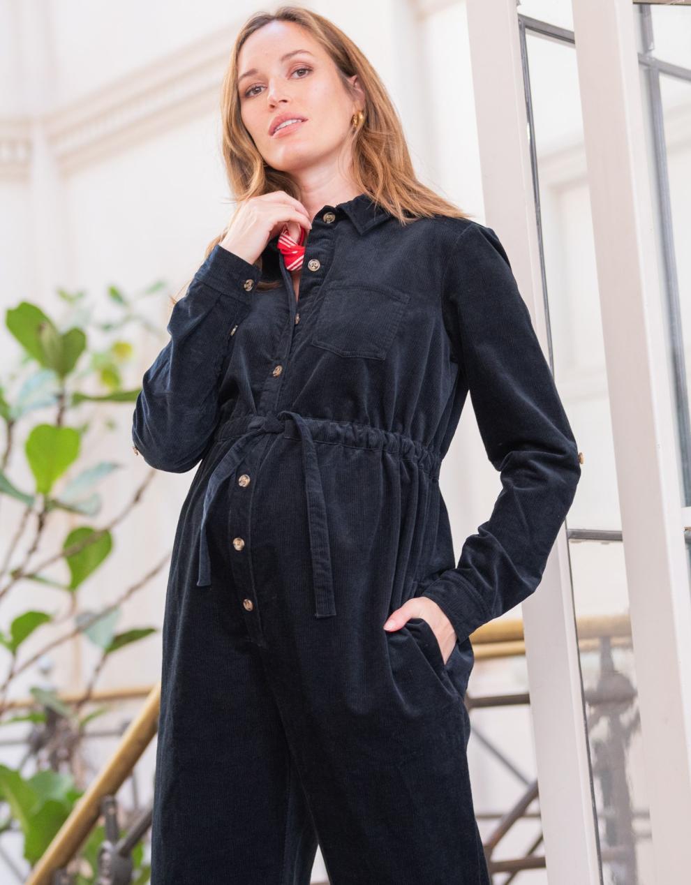 Women Seraphine Jumpsuits Cotton Corduroy Black Maternity Jumpsuit