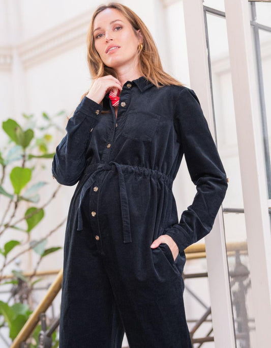 Women Seraphine Jumpsuits Cotton Corduroy Black Maternity Jumpsuit
