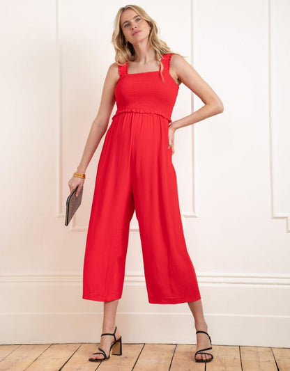 Women Seraphine Jumpsuits Wide Leg Cropped Red Maternity & Nursing Jumpsuit