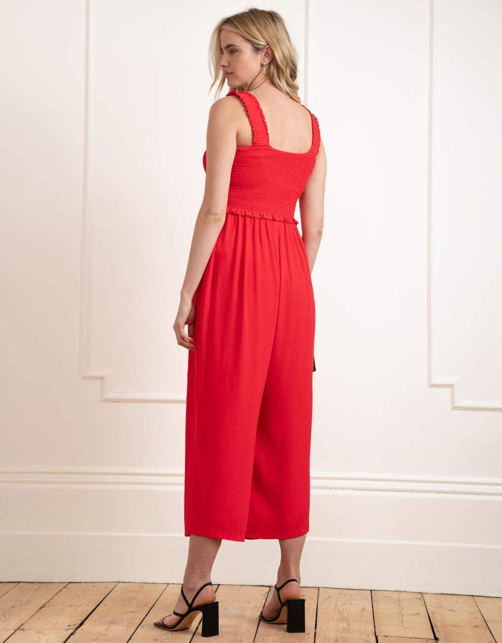 Women Seraphine Jumpsuits Wide Leg Cropped Red Maternity & Nursing Jumpsuit