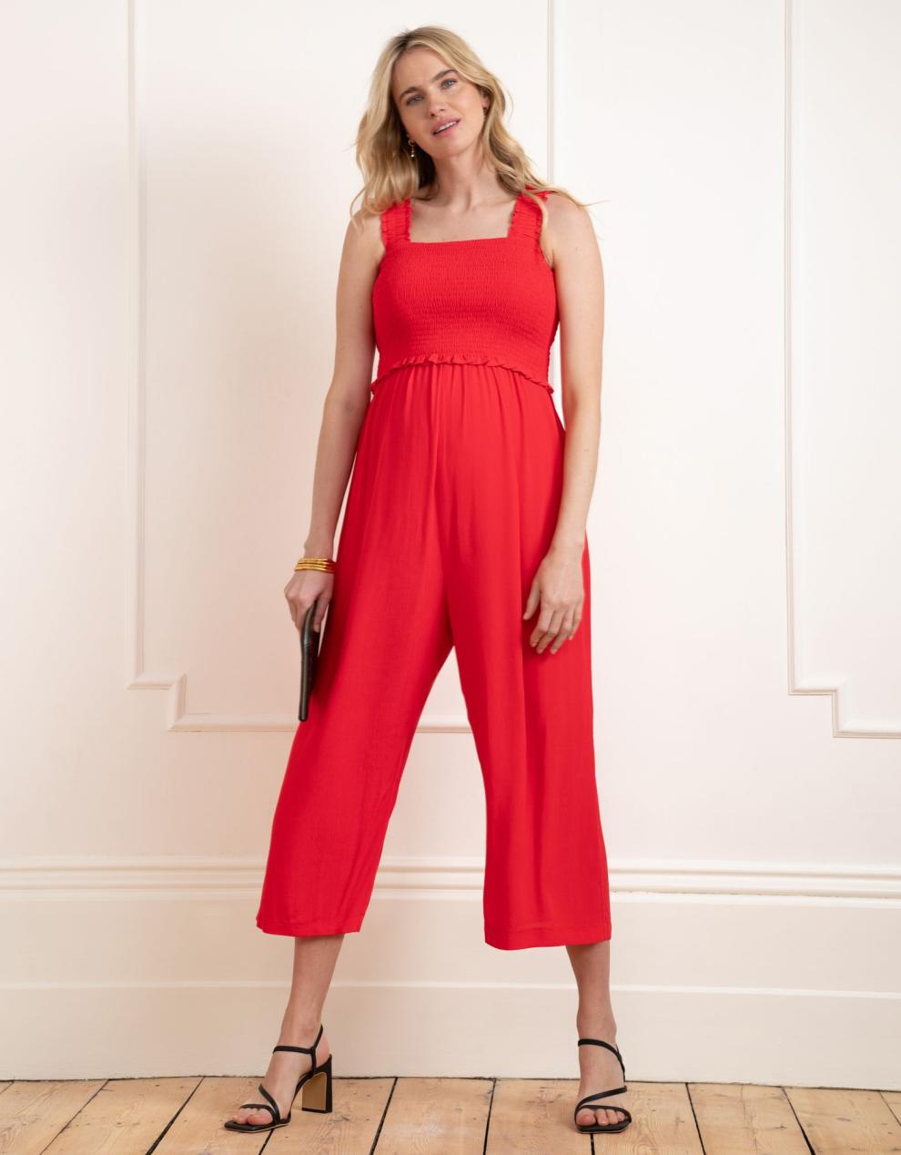 Women Seraphine Jumpsuits Wide Leg Cropped Red Maternity & Nursing Jumpsuit