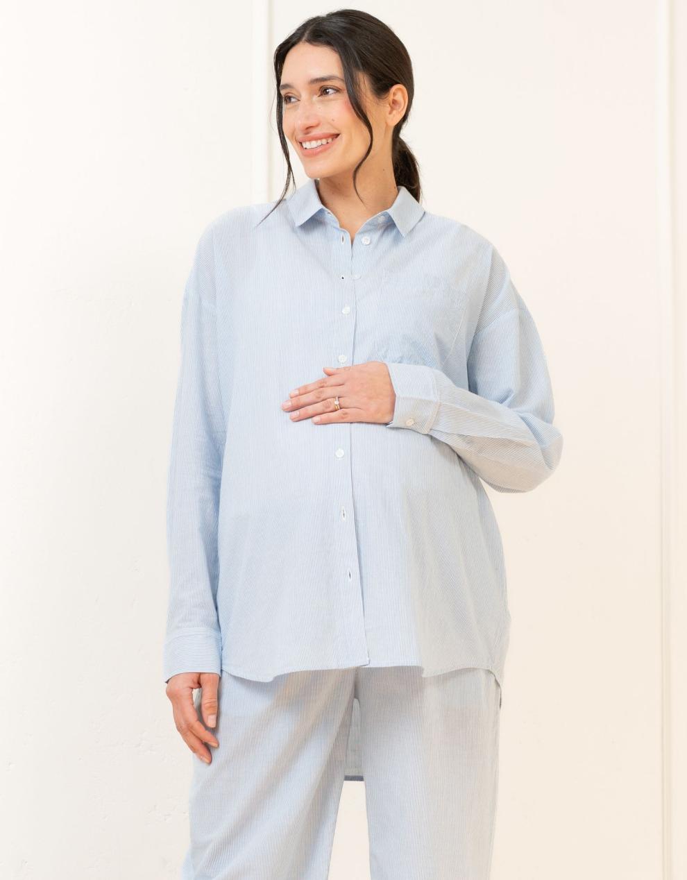 Women Seraphine Kits & Sets Fine Stripe Full-Length Cotton Pyjama Maternity-To-Nursing Set