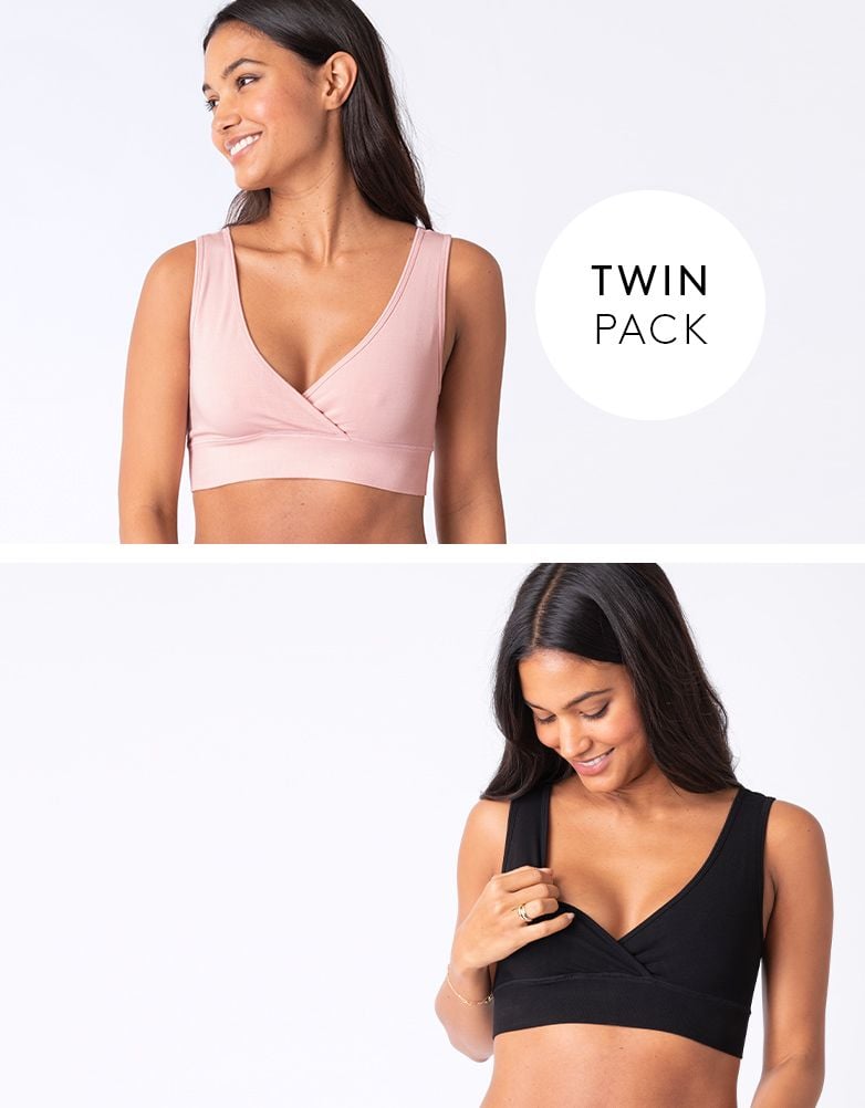 Women Seraphine Kits & Sets Twin Pack Bamboo Maternity & Nursing Sleep Bras – Black & Blush