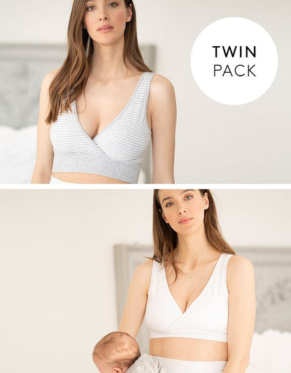 Women Seraphine Kits & Sets Twin Pack Bamboo Maternity & Nursing Sleep Bras – Grey & White