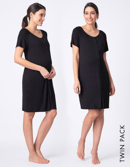 Women Seraphine Kits & Sets Twin Pack Button-Down Maternity Nighties - Black