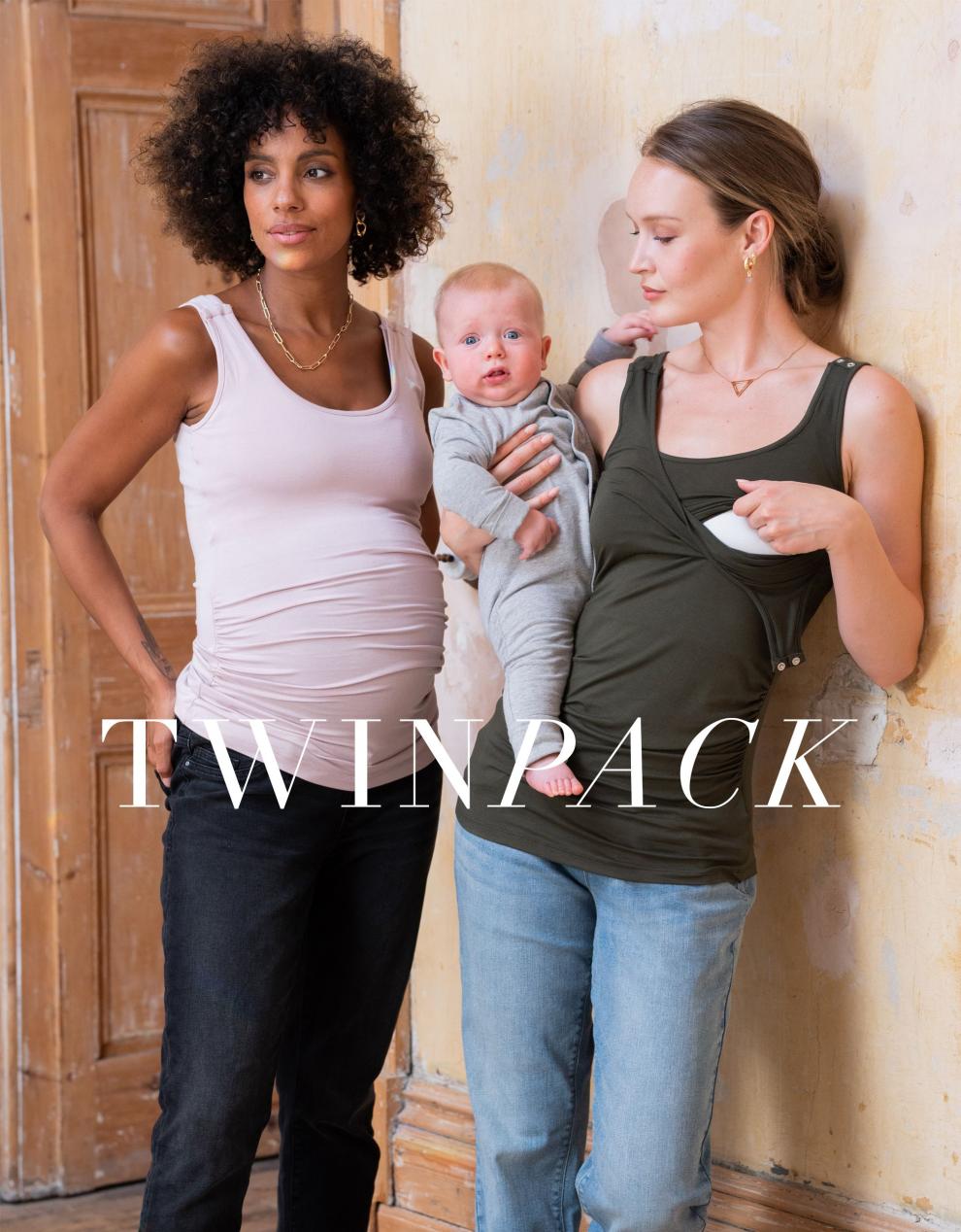 Women Seraphine Kits & Sets Twin Pack Maternity & Nursing Vest Tops – Khaki & Blush