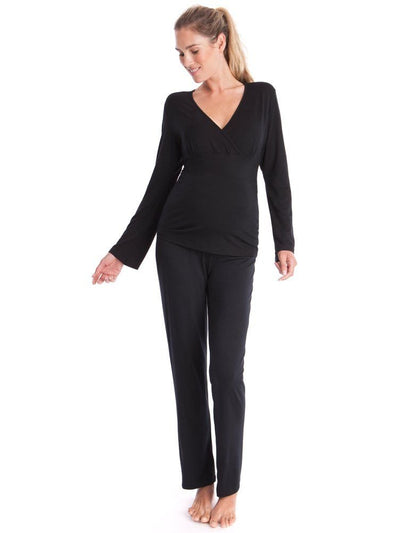 Women Seraphine Sleepwear Black Bamboo Lounge Maternity Pajamas
