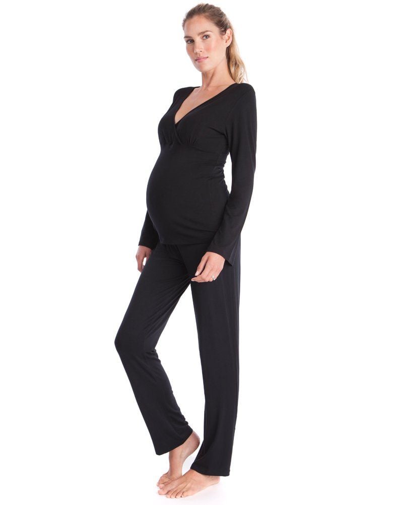 Women Seraphine Sleepwear Black Bamboo Lounge Maternity Pajamas