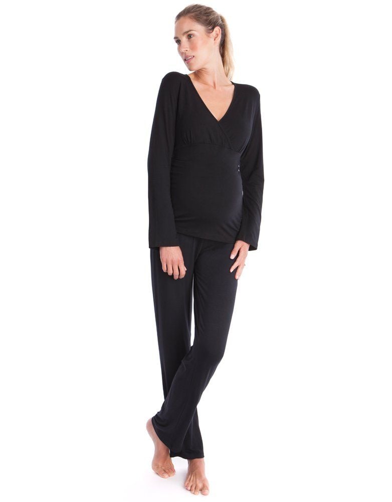Women Seraphine Sleepwear Black Bamboo Lounge Maternity Pajamas