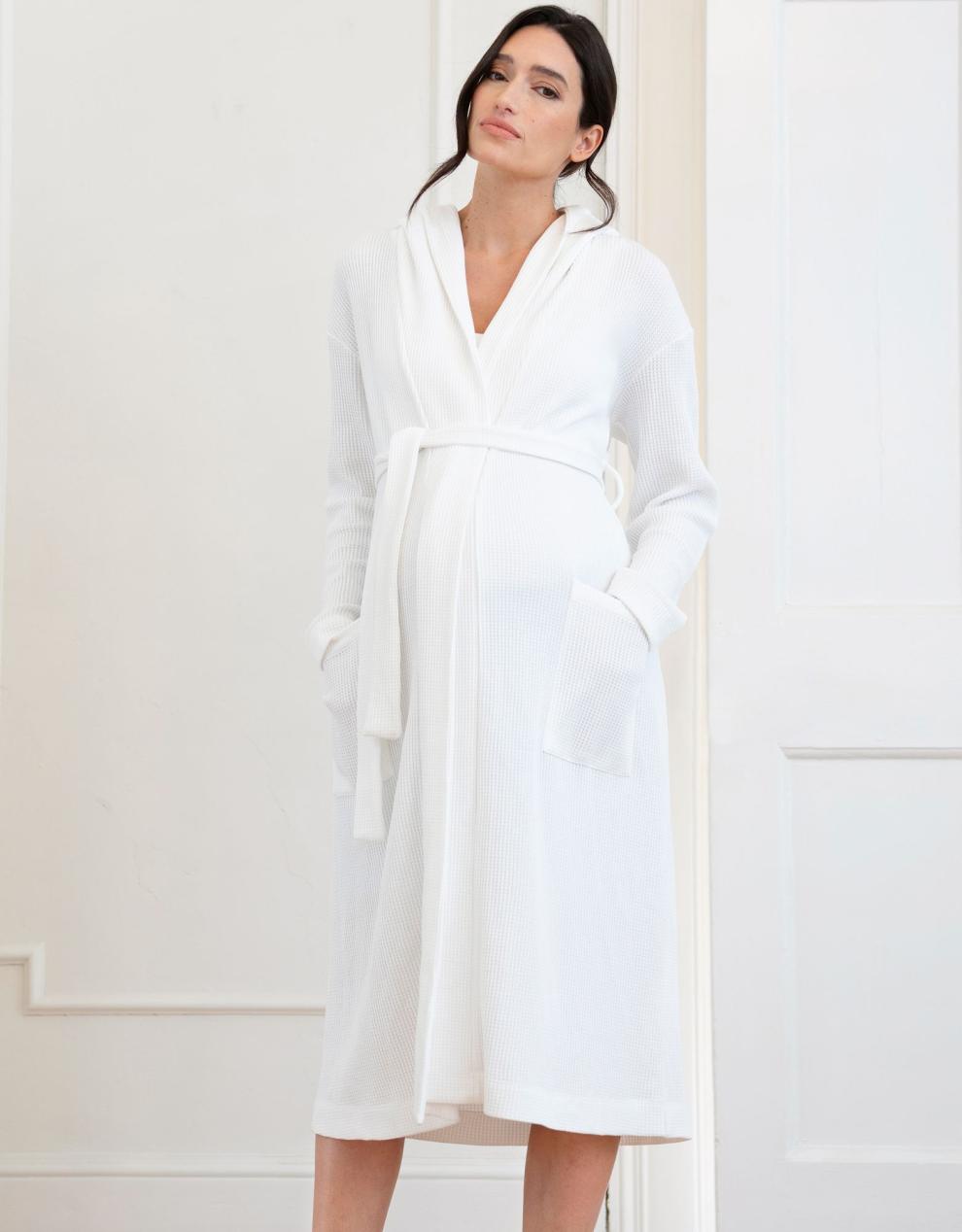 Women Seraphine Sleepwear Cotton Hooded Waffle Maternity-To-Nursing Dressing Gown