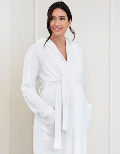 Women Seraphine Sleepwear Cotton Hooded Waffle Maternity-To-Nursing Dressing Gown