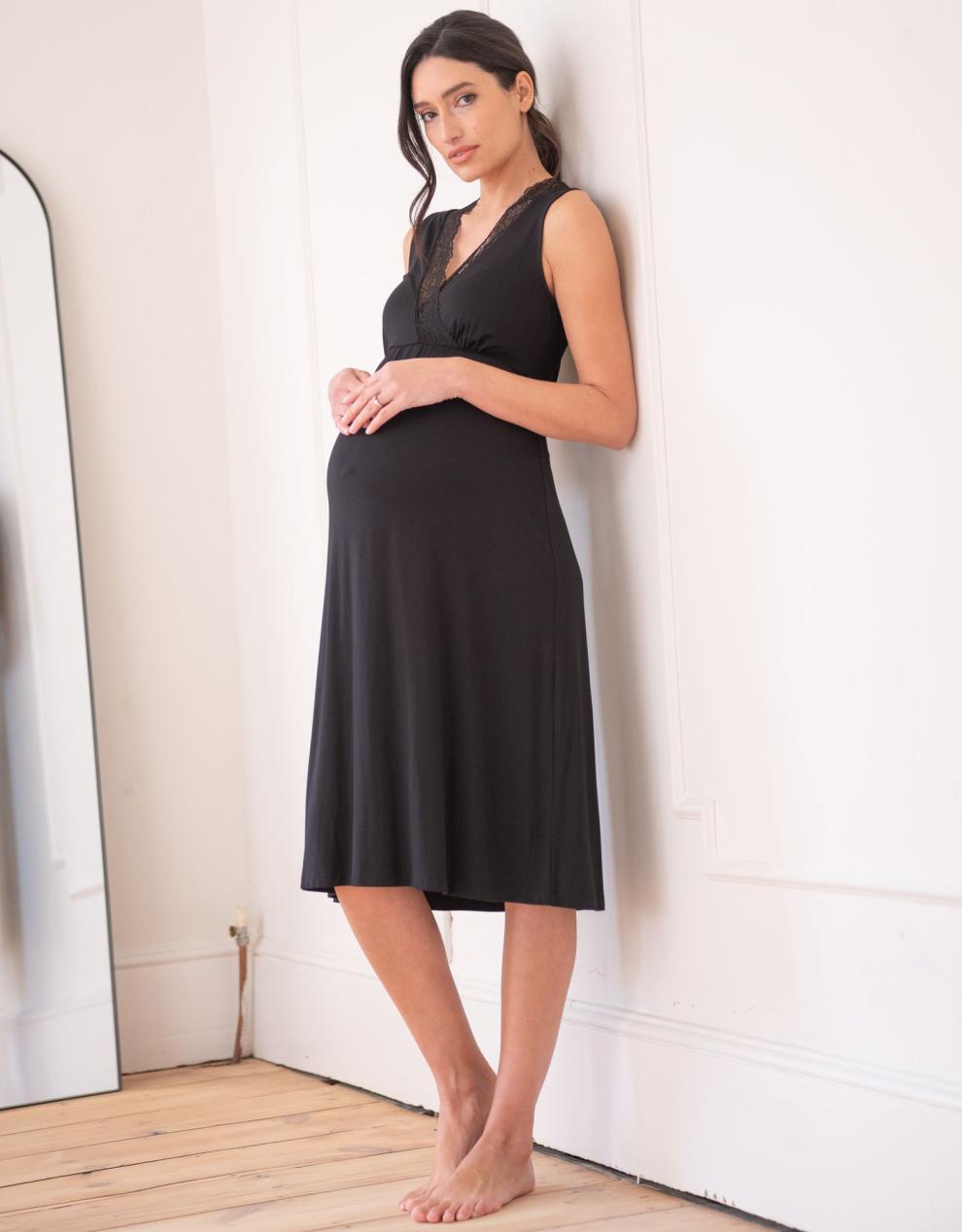 Women Seraphine Sleepwear Lace Trim Crossover Maternity-To-Nursing Nightie