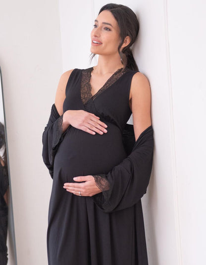 Women Seraphine Sleepwear Lace Trim Kimono-Style Dressing Maternity-To-Nursing Gown
