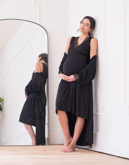 Women Seraphine Sleepwear Lace Trim Kimono-Style Dressing Maternity-To-Nursing Gown
