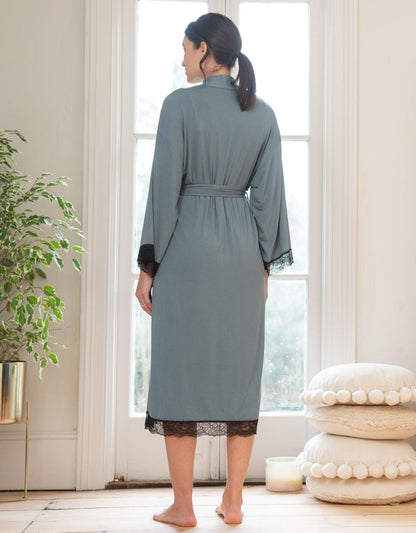 Women Seraphine Sleepwear Lace Trim Kimono-Style Dressing Maternity-To-Nursing Gown
