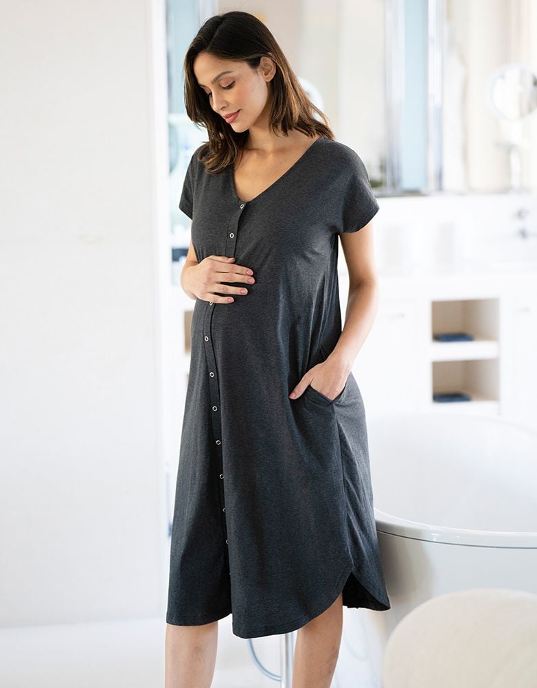 Women Seraphine Sleepwear Maternity Hospital Bag Midi Labor Gown In Organic Cotton US